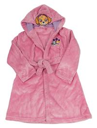 Růžový plyšový župan s PAW PATROL - Skye a Everest a kapucí George