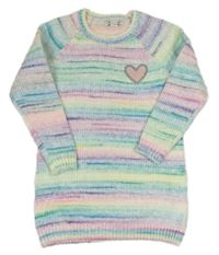 Pruhované melírované svetrové šaty se srdíčkem z flitrů PRIMARK