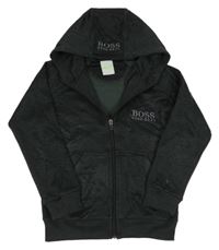 Tmavošedo-černá melírovaná propínací sportovní mikina s logem a kapucí zn. Hugo Boss