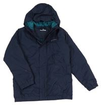 Tmavomodrá šusťáková zimní bunda s logem a kapucí JAKO