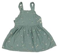 Světlemodrošedé manšestrové šaty s kytičkami a volánky Nutmeg