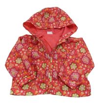 Červená šusťáková jarní bunda s květy a srdíčky a kapucí Cherokee