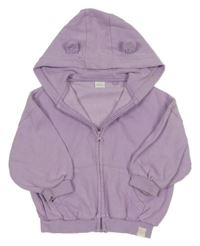 Levandulová propínací oversize mikina s kapucí s oušky Next