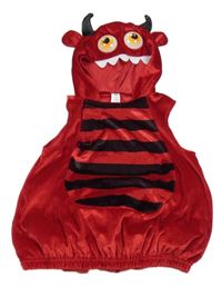 Kostým - Červeno-černá sametová vycpaná vesta s kapucí - ďáblík Tu