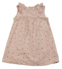 Světlerůžové manšestrové šaty s kytičkami a volánky H&M