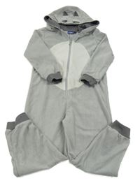 Šedo-tmavošedá fleecová kombinéza s kapucí s čumáčkem lupilu