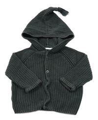 Tmavošedý žebrovaný propínací svetr s kapucí Next