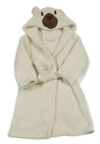 Smetanový plyšový župan s kapucí s medvídkem 