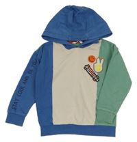 Světlebéžovo-modro-olivová oversize mikina s obrázky a kapucí M&S