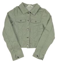 Olivová tepláková riflová crop bunda s límečkem H&M