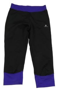 Černo-tmavofialové capri funkční legíny Domyos