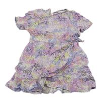 Fialovo-barevné vzorované šaty s mašlí a volánkem ONLY