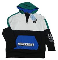 Nové - bílo-černo-tmavozelená mikina s Minecraft a kapsou a kapucí PRIMARK