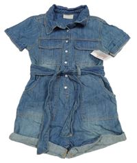 Nové - modrý riflový kraťasový overal s límečkem a páskem Matalan