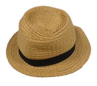 Béžový slaměný klobouk s černou stuhou H&M vel. 4-6 měsíců
