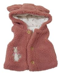 Starorůžová huňatá zateplená vesta s králíčkem - Peter Rabbit a kapucí Tu