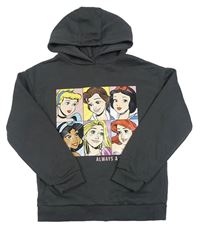 Tmavošedá mikina s Disney princeznami a kapucí zn. Primark