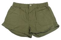 Khaki riflové kraťasy New Look