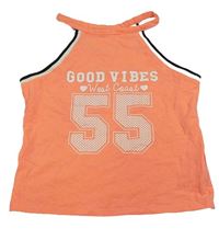 Neonově oranžový crop top s číslem a nápisem F&F