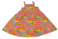 Neonově růžovo-barevné bavlněné šaty s listy a palmami Primark