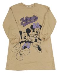 Světlehnědé teplákové šaty s Mickeym a Minnie H&M