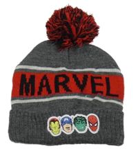 Tmavošedo-červená čepice s Avengers a bambulí Primark