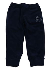 Tmavomodré plyšové tepláky s labutí