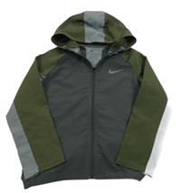 Antracitovo-khaki-tmavošedá šusťáková bunda s logem a kapucí Nike