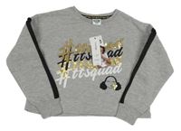 Nové - Šedá melírovaná crop mikina s nápisy a Tianou George