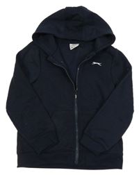 Tmavomodrá propínací mikina s logem a kapucí Slazenger