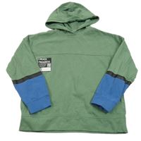 Zeleno-modrá mikina s nápisem a kapucí Manguun