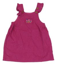 Fuchsiové manšestrové laclové šaty s výšivkami ptáčků Jojo Maman Bébé