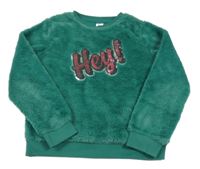 Zelená chlupatá podšitá mikina s nápisem z flitrů C&A