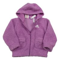 Levandulová huňatá propínací mikina s logem a kapucí Adidas