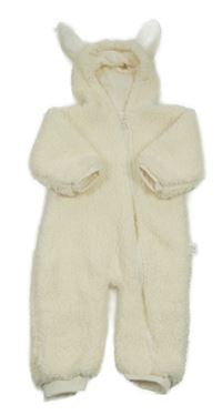 Krémová huňatá podšitá kombinéza s kapucí s oušk