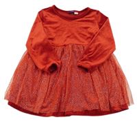 Červené plyšovo/tylové šaty s třpytkami Lupilu