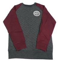 Tmavošedo-vínová prošívaná mikina s nápisem Dunnes