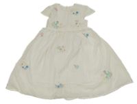 Bílé puntíkaté šaty s výšivkami květin Topolino