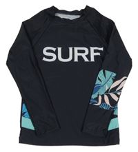 Černé UV triko s nápisem a listy Shein