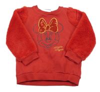 Červená teplákovo/chlupatá mikina s Minnie s flitry George