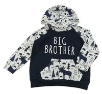 Tmavomodro-bílá lehká mikina s obrázky s nápisem a kapucí PatPat