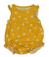 Hořčicový bavlněný kraťasový overal se srdíčky LC Waikiki