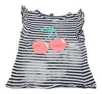 Tmavomodro-bílé pruhované tričko s třešněmi Dopodopo