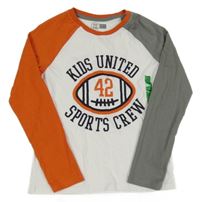 Nové - Bílo-šedo-cihlové triko s míčem a nápisem Little Kids