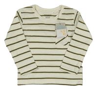 Nové - Smetanovo-khaki pruhované mikinotriko s kapsou Primark