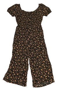 Černo-oranžový květovaný lehký culottes overal Primark