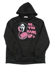 Černá mikina s nápisem a duchem a kapucí shein