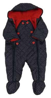 Tmavomodrá šusťáková puntíkatá zimní kombinéza s volánky a kapucí Levi´s