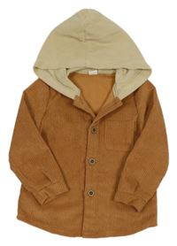 Hnědá žebrovaná sametová košilová bunda s kapucí shein