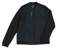 Černo-tmavomodrá sportovní funkční propínací mikina s logem Kipsta